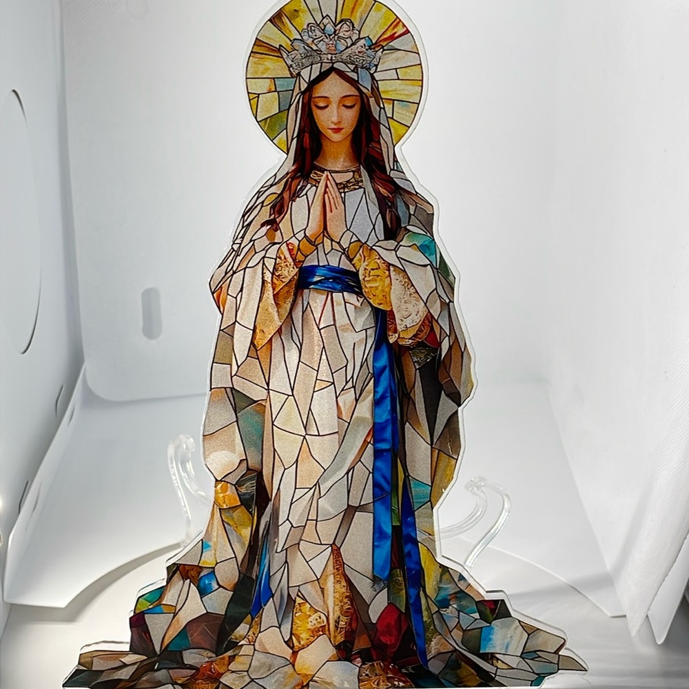 Suncatcher Acrylic Religious Madonna Mary 8.5” New Faux Stained Glass Gifts